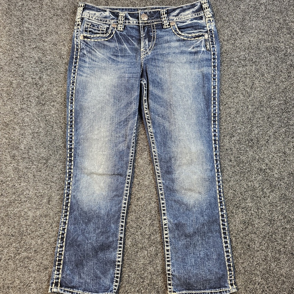 Silver Jeans Suki Mid Capri Womens W29 Stretch Blue Denim Thick Stitch Jeans